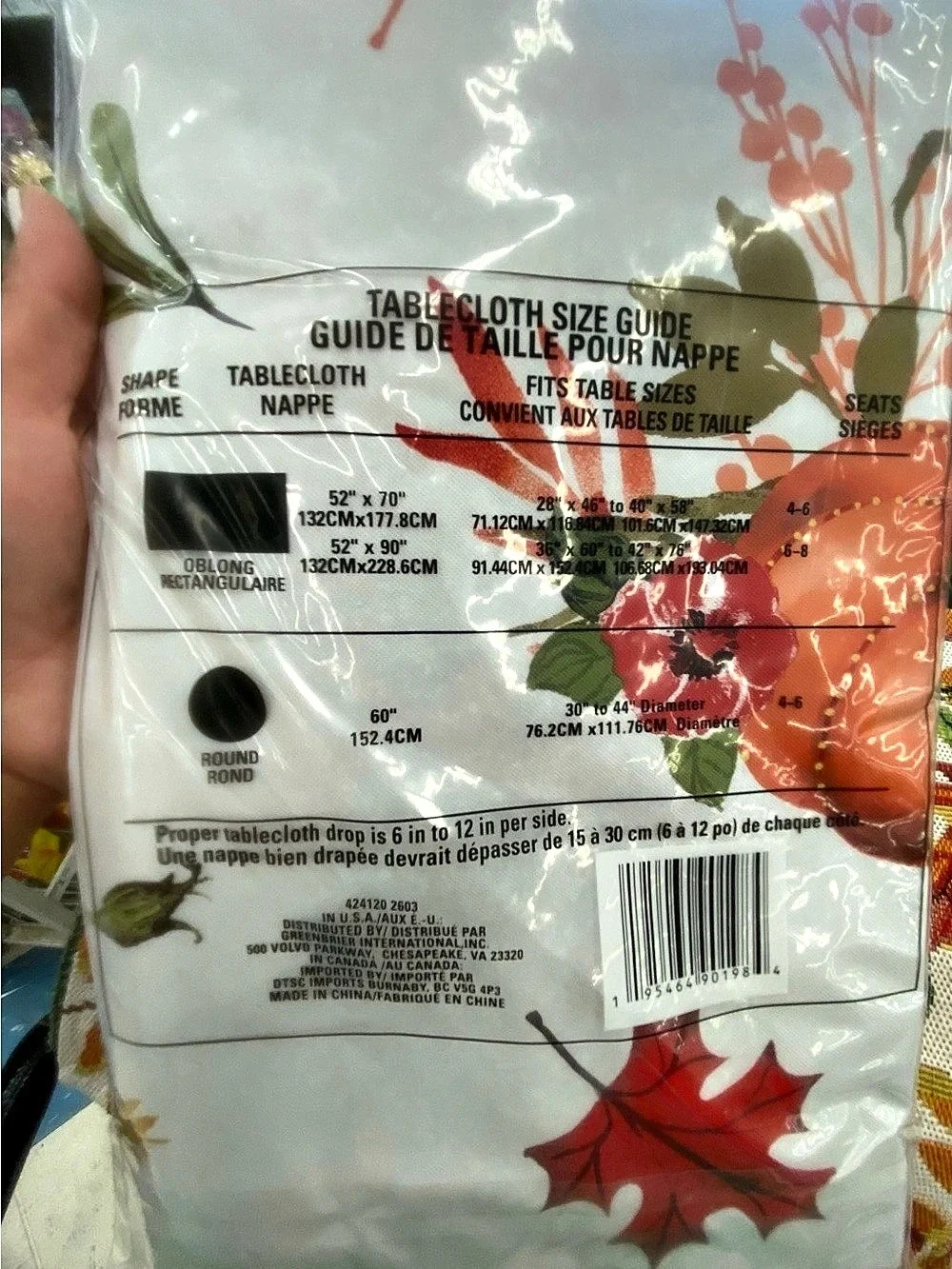 Seasonal 60in Round PEVA Tablecloth Floral White & Red NWT
